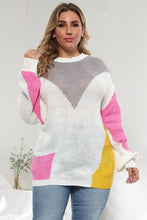 Color Block Knit Sweater Long Sleeve Pullover for Women White Sweater Pullovers