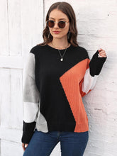Color Block Knit Sweater Pullover in Polyester Black One Size