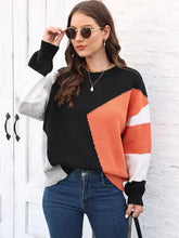 Color Block Knit Sweater Pullover in Polyester Sweater Pullovers