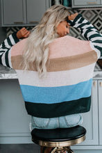 Color Block Knit Sweater with Boat Neck and Long Sleeves