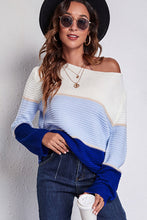 Color Block Knit Sweater with Moderate Stretch and Long Sleeve Length