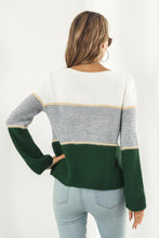 Color Block Knit Sweater with Moderate Stretch and Long Sleeve Length