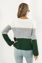 Color Block Knit Sweater with Moderate Stretch and Long Sleeve Length Sweater Pullovers