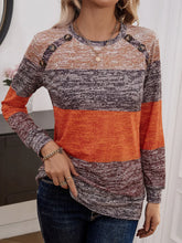 Color Block Long Sleeve Knit Top with Decorative Buttons Terracotta