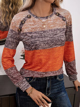 Color Block Long Sleeve Knit Top with Decorative Buttons