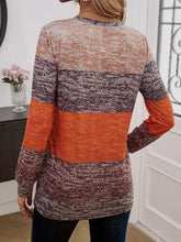 Color Block Long Sleeve Knit Top with Decorative Buttons