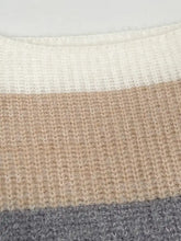 Cozy color block long sleeve sweater dress in cream, beige, gray tones