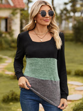 Color Block Long Sleeve Top for Women Black