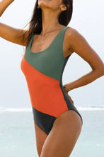 Color Block One Piece Swimsuit with Removable Padding and Moderate Stretch