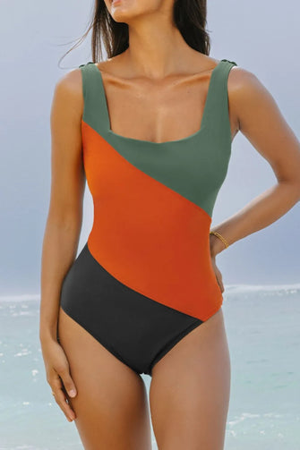 Color Block One Piece Swimsuit with Removable Padding and Moderate Stretch Multicolor