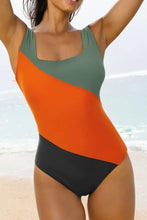 Color Block One Piece Swimsuit with Removable Padding and Moderate Stretch Swimwear