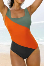 Color Block One Piece Swimsuit with Removable Padding and Moderate Stretch Swimwear