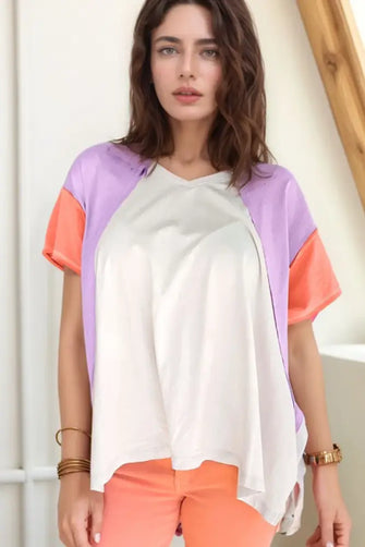 Color Block Oversized Cotton T-Shirt for Women White Woman T Shirts