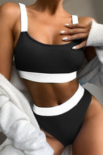 Color Block Pink and Yellow Ribbed Bikini Set for Women