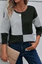 Color block round neck dropped shoulder T-shirt in gray and black panels