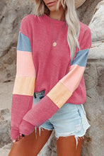 Color Block Round Neck Long Sleeve Sweatshirt Dusty Pink Woman Sweatshirts