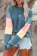 Colorblock Rundhals Langarm Sweatshirt French Blue Damen Sweatshirts