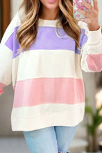 Color Block Round Neck Long Sleeve Sweatshirt White Woman Sweatshirts