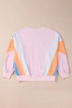 Color block round neck long sleeve sweatshirt with ribbed cuffs