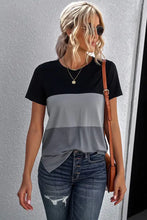 Women’s color block short-sleeve slit round neck t-shirt