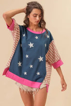Oversized color block star patch tunic in flag theme colors