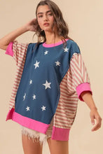 Oversized BiBi US flag theme color block star patch t-shirt with stars
