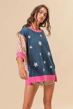 Women’s oversized BiBi US flag theme color block star patch t-shirt