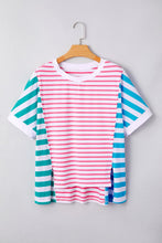Color Block Striped Batwing Sleeve Cotton T Shirt for Women