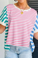 Color Block Striped Batwing Sleeve Cotton T Shirt for Women