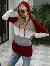 Color Block Striped Hooded Sweater for Women