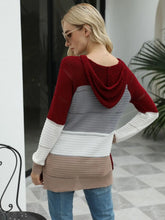 Color Block Striped Hooded Sweater for Women