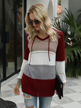 Color Block Striped Hooded Sweater for Women