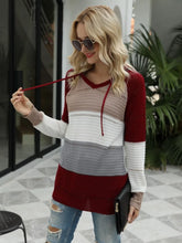 Color Block Striped Hooded Sweater for Women