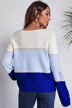 Color Block Knit Sweater with Moderate Stretch and Long Sleeve Length Sweater Pullovers