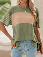 Color Block Striped Sleeve Casual T Shirt for Women