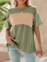 Color Block Striped Sleeve Casual T Shirt for Women