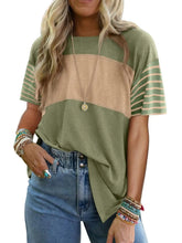 Color Block Striped Sleeve Casual T Shirt for Women