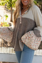 Color Block Tunic with Floral Bell Sleeves Mocha