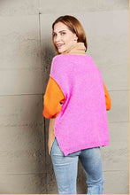 Color Block Turtleneck Sweater with Long Sleeve and Dropped Shoulders