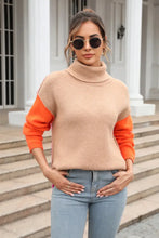 Color Block Turtleneck Sweater with Long Sleeve and Dropped Shoulders Sweater Pullovers