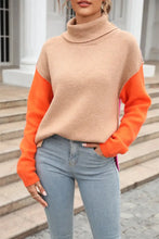 Color Block Turtleneck Sweater with Long Sleeve and Dropped Shoulders Sweater Pullovers