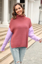 Color Block Turtleneck Sweater with Long Sleeve and Dropped Shoulders Sweater Pullovers