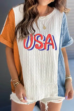Color Block USA Graphic Tee for Women White Woman T Shirts