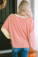 Peach color block V-neck sweatshirt with dropped shoulders and regular sleeve length