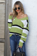 Color Block V-Neck Sweater with Long Sleeves