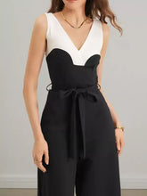 Black and white color block wide leg sleeveless jumpsuit