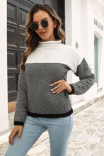 Color Blocked Chevron Knit Sweater with Long Sleeve and Mock Neck