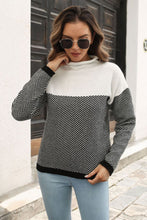 Color Blocked Chevron Knit Sweater with Long Sleeve and Mock Neck