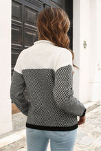 Color Blocked Chevron Knit Sweater with Long Sleeve and Mock Neck