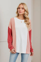 Color Blocked Long Sleeve Knit Top for Women White